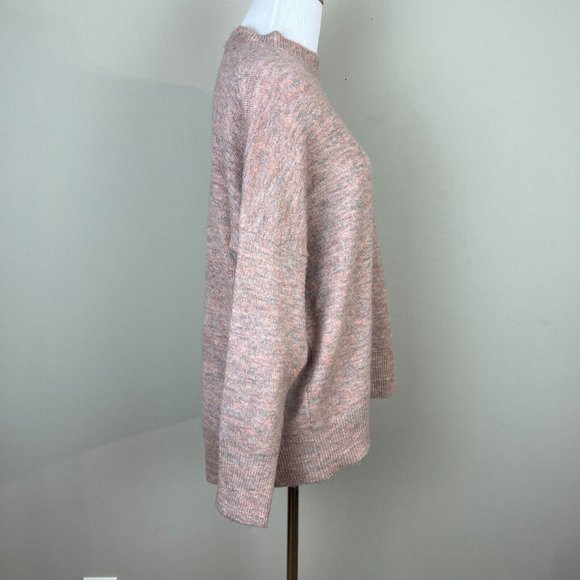 Dreamers Sweater Small Gray Pink Mock Neck Long Sleeve Knit Relaxed Fit - Picture 4 of 12